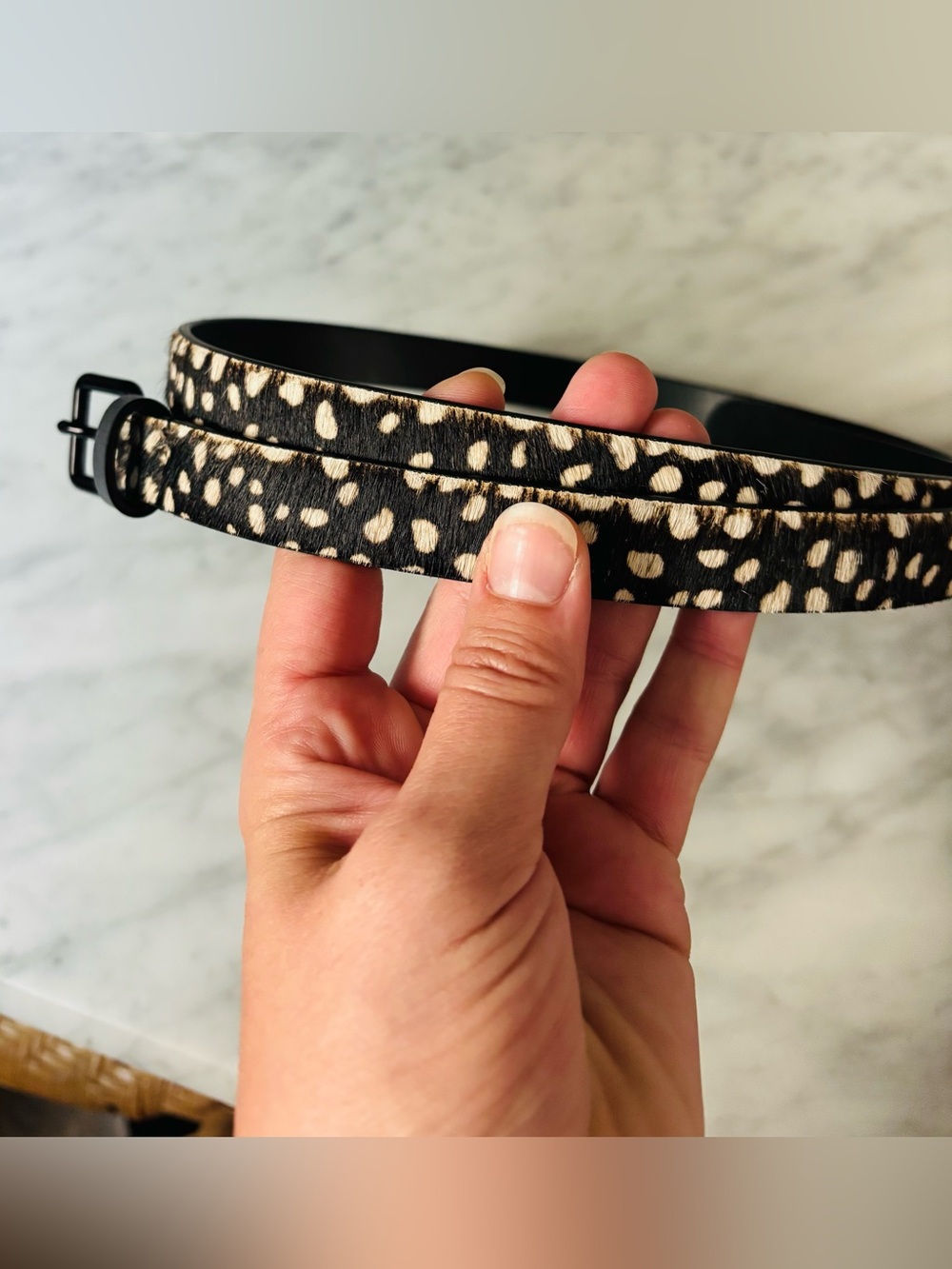 GAP Leather Black and Cream Animal Print Belt